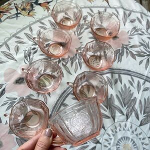 Vintage set of 8 Depression Glass punch glasses Mayfair Open Rose